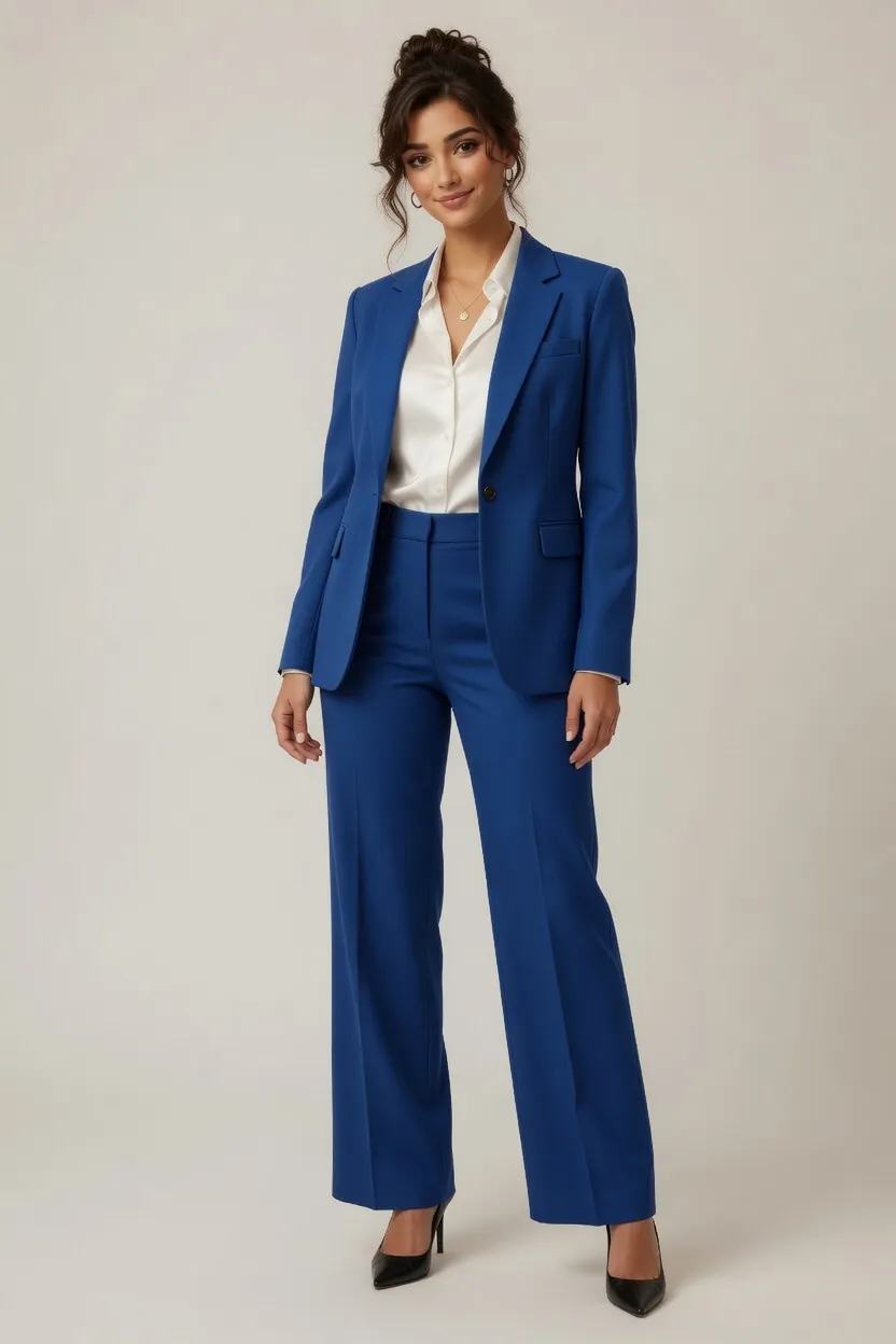 Woman in a blue power suit